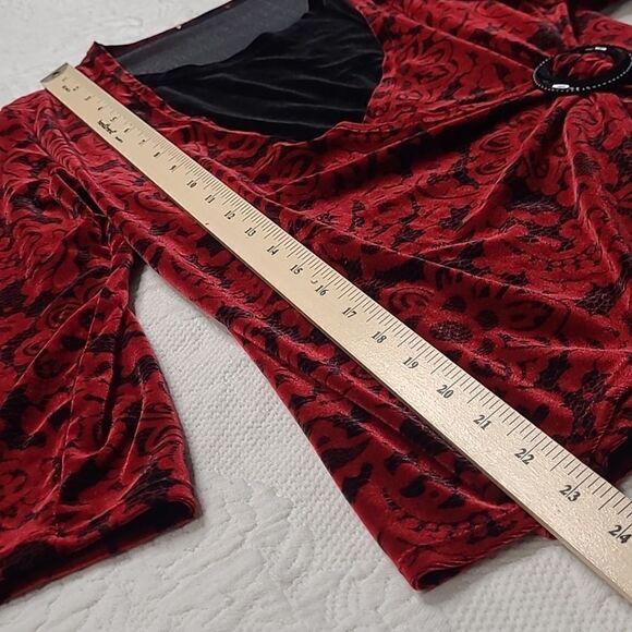 Holiday top red and black velvet top with side buckle details - Picture 5 of 7